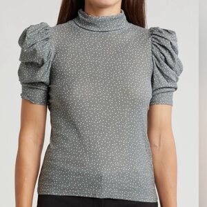 Nation LTD Charcoal/green Polka Dot Top